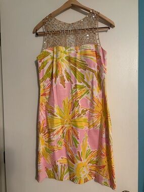Lilly Pulitzer Pink beaded illusion cocktail dress